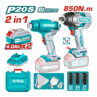 Bộ máy siết bu lông và máy thổi nóng dùng pin 20V Total TOSLI240489