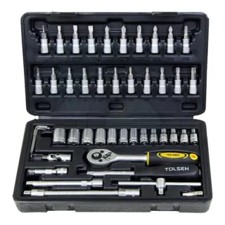 Bộ đầu tuýp 1/4 Tolsen 15138 gồm 46 món có độ bền cao, 21 đầu tô vít và 13 đầu vặn ốc