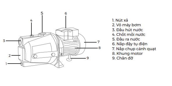 Máy bơm đầu JET Nanoco NJET750 Thiết kế đường ống hút xả lớn 25mm cho khả năng bơm nước nhanh hơn