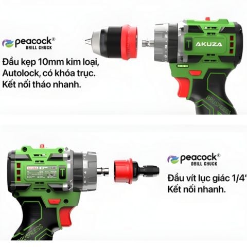 Máy khoan pin Akuza K7 Hỗ trợ 3 chức năng khoan, 23 cấp số trượt. Phiên bản mới nhất 2024