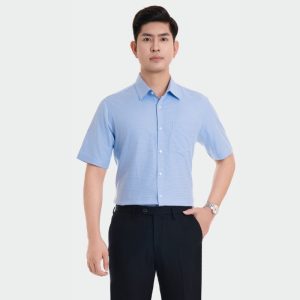 Đồng Phục Sơ Mi Tay Ngắn Kẻ Nhuyễn Màu Xanh | SN-03 – May áo sơ mi đồng phục vải Kate cao cấp, in/thêu logo, giá xưởng TP.HCM
