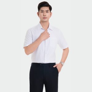 Đồng Phục Sơ Mi Tay Ngắn Tay Kẻ Nhuyễn Màu Trắng | SN-04 – May áo sơ mi đồng phục vải Kate cao cấp, in/thêu logo, giá xưởng TP.HCM