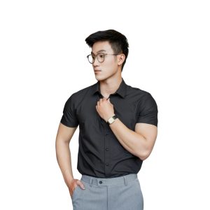Đồng Phục Sơ Mi Tay Ngắn Màu Đen | SN-02 – May áo sơ mi đồng phục vải Kate cao cấp, in/thêu logo, giá xưởng TP.HCM