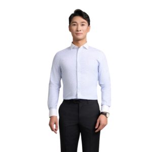 Đồng Phục Sơ Mi Tay Dài Phối Cổ Màu Xanh Pastel | SD-02 – May áo sơ mi đồng phục vải Kate cao cấp, in/thêu logo, giá xưởng TP.HCM
