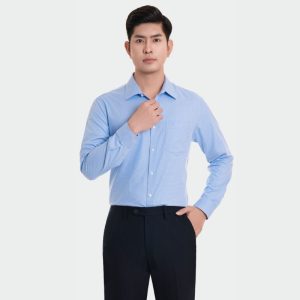 Đồng Phục Sơ Mi Văn Phòng Kẻ Nhuyễn Màu Xanh | VP-15