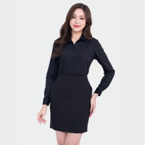 Đồng Phục Sơ Mi Văn Phòng Form Ôm Màu Đen Trơn | VP-24