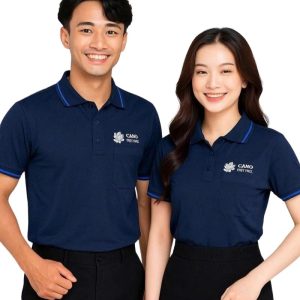 Áo Thun Đồng Phục Màu Xanh Đen Phối Cổ Sọc Xanh Dương – TCS31