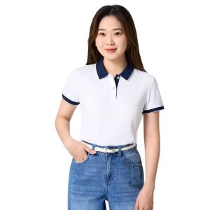 Áo Thun Đồng Phục Màu Trắng Phối Cổ Xanh Đen TCS23