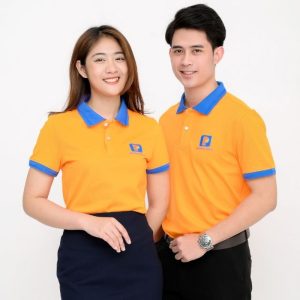 Áo Thun Đồng Phục Màu Cam Phối Cổ Xanh Dương – TCS27