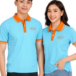 Áo Thun Đồng Phục Màu Xanh Thiên Thanh Phối Cổ Cam – TCS29