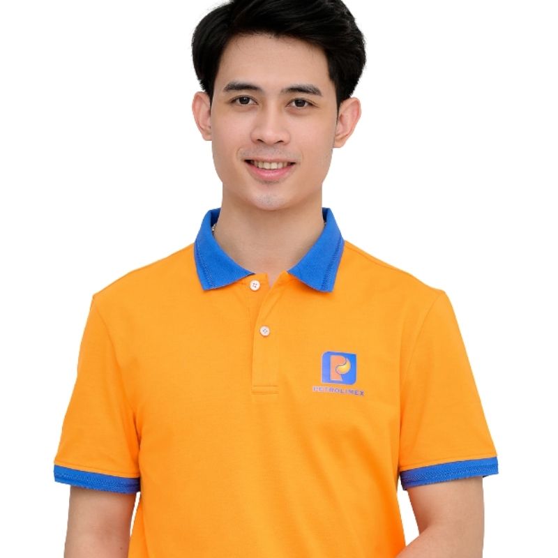 Áo Thun Đồng Phục Màu Cam Phối Cổ Xanh Dương - TCS27
