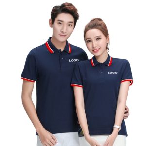 Áo thun đồng phục màu xanh đen phối sọc đỏ trắng