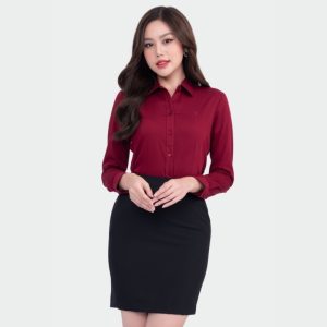 Đồng Phục Sơ Mi Văn Phòng Form Ôm Màu Đỏ Đô | VP-27