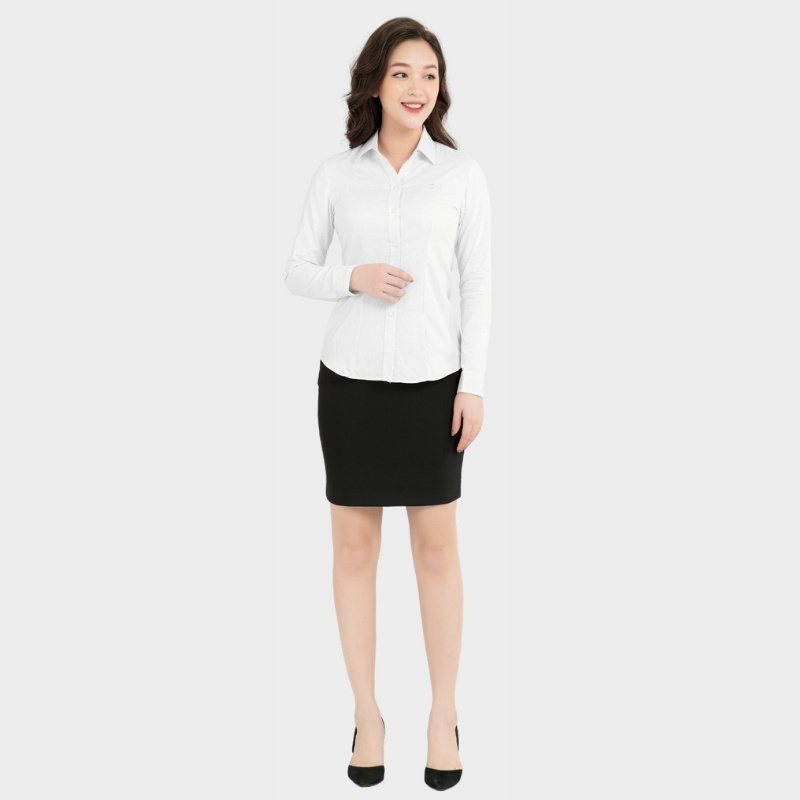 Đồng phục sơ mi nữ màu trắng kẻ tăm