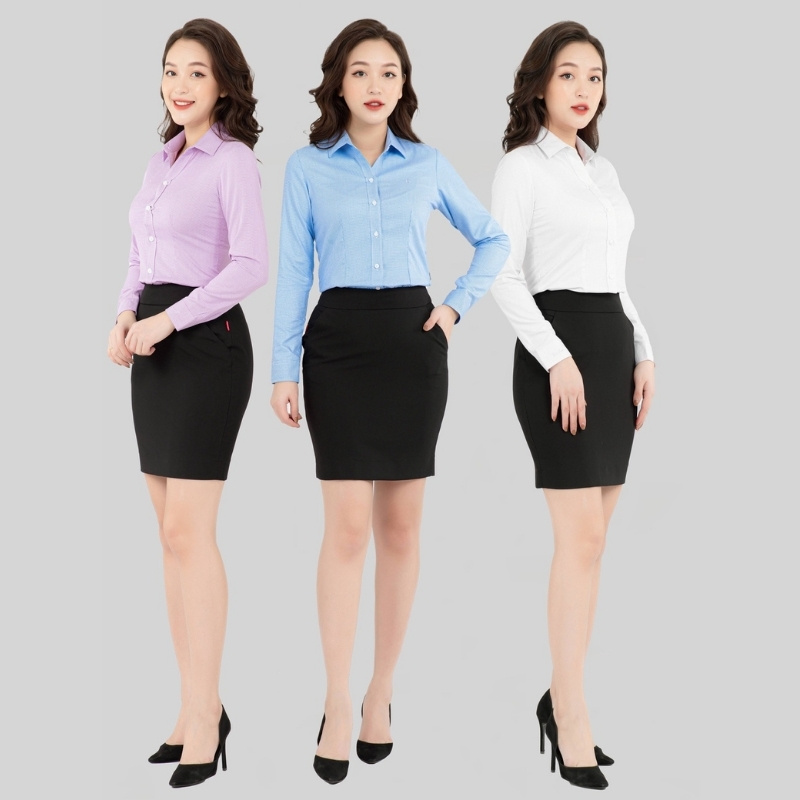 Đồng phục sơ mi nữ nhiều màu kẻ tăm