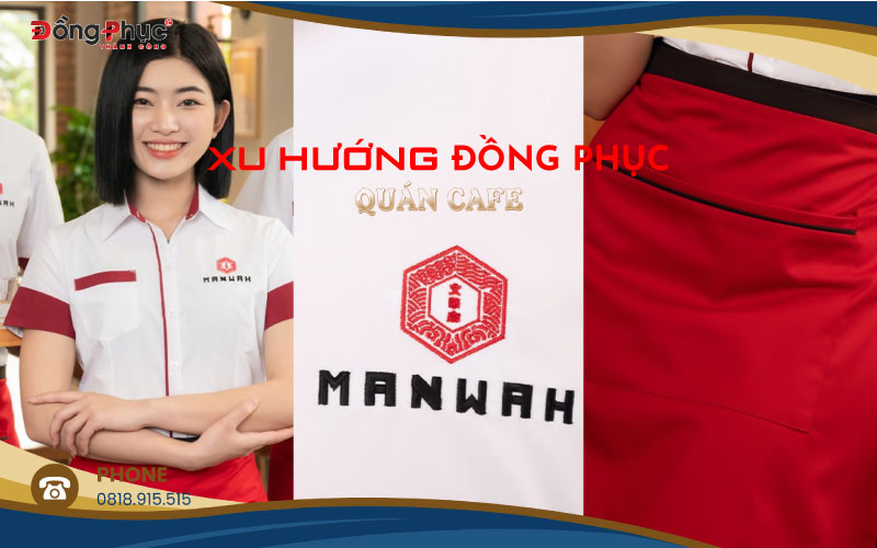 Thiết kế đồng phục quán cafe với logo nổi bật.