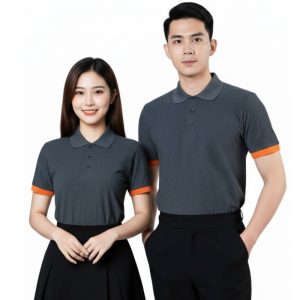 Áo Thun Đồng Phục Màu Xám Phối Bo Cổ Cam – TCS02