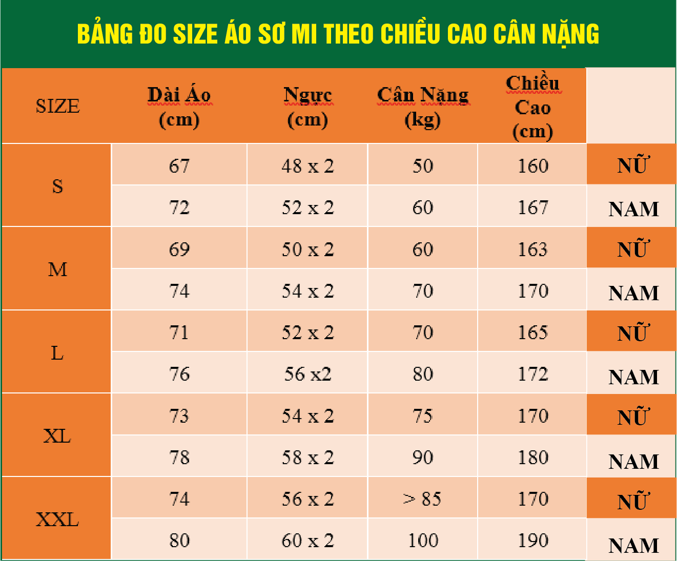 Hướng dẫn đo size áo sơ mi đồng phục chuẩn cho cả công ty 14 Size áo sơ mi đồng phục