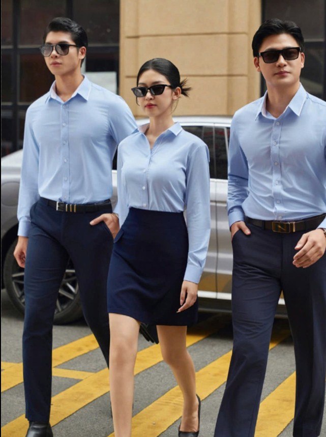 áo sơ mi dài tay xanh nhạt đồng phục văn phòng Long An lifestyle chuyên nghiệp