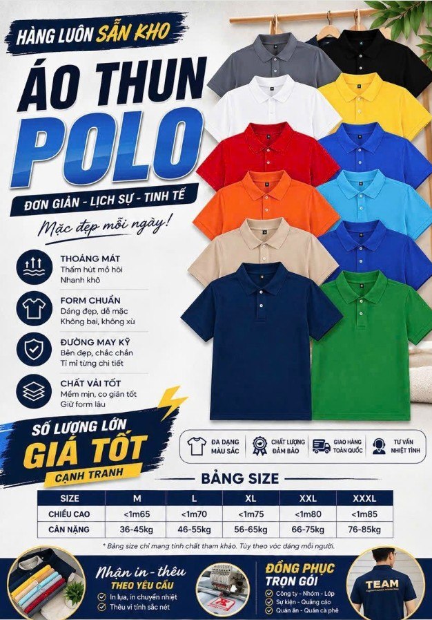 bảng màu áo polo đồng phục doanh nghiệp Long An nhiều màu sẵn kho