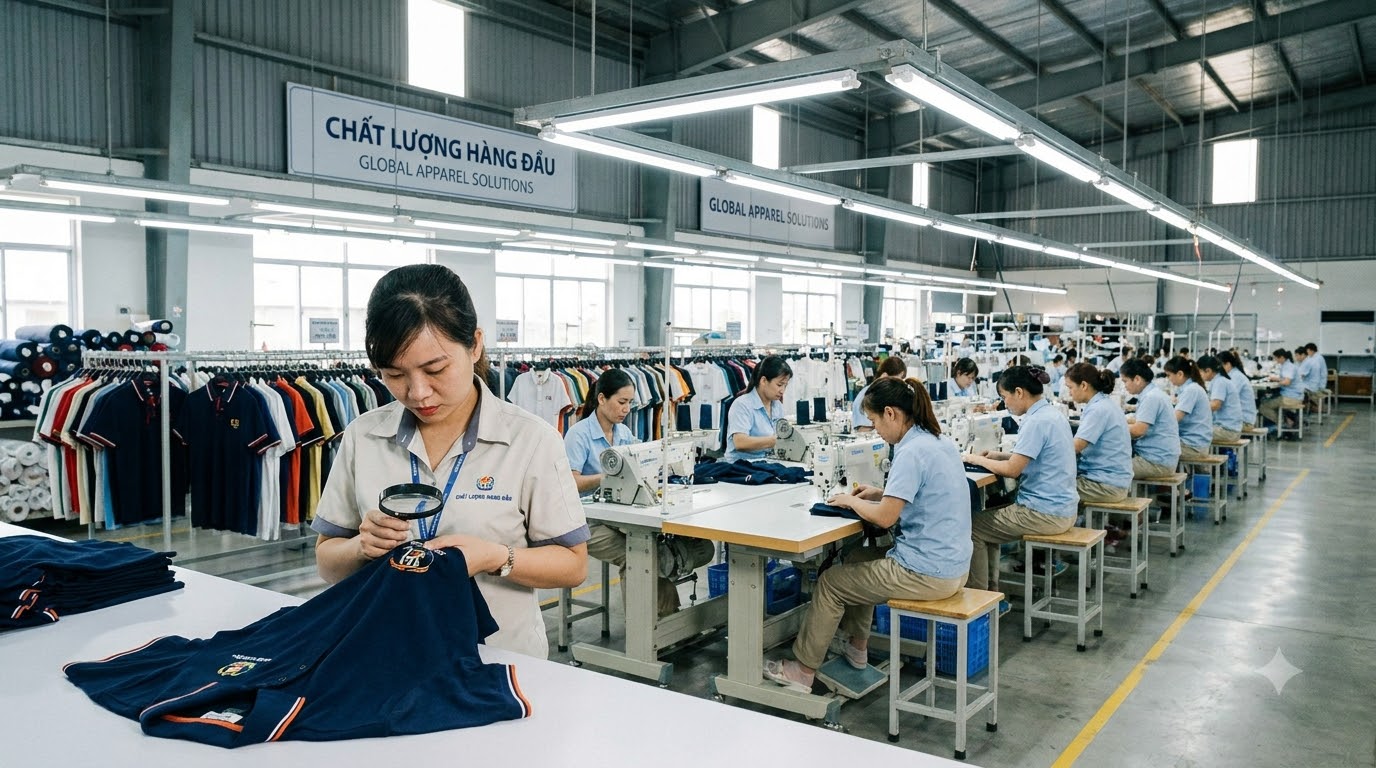 May đồng phục Long An