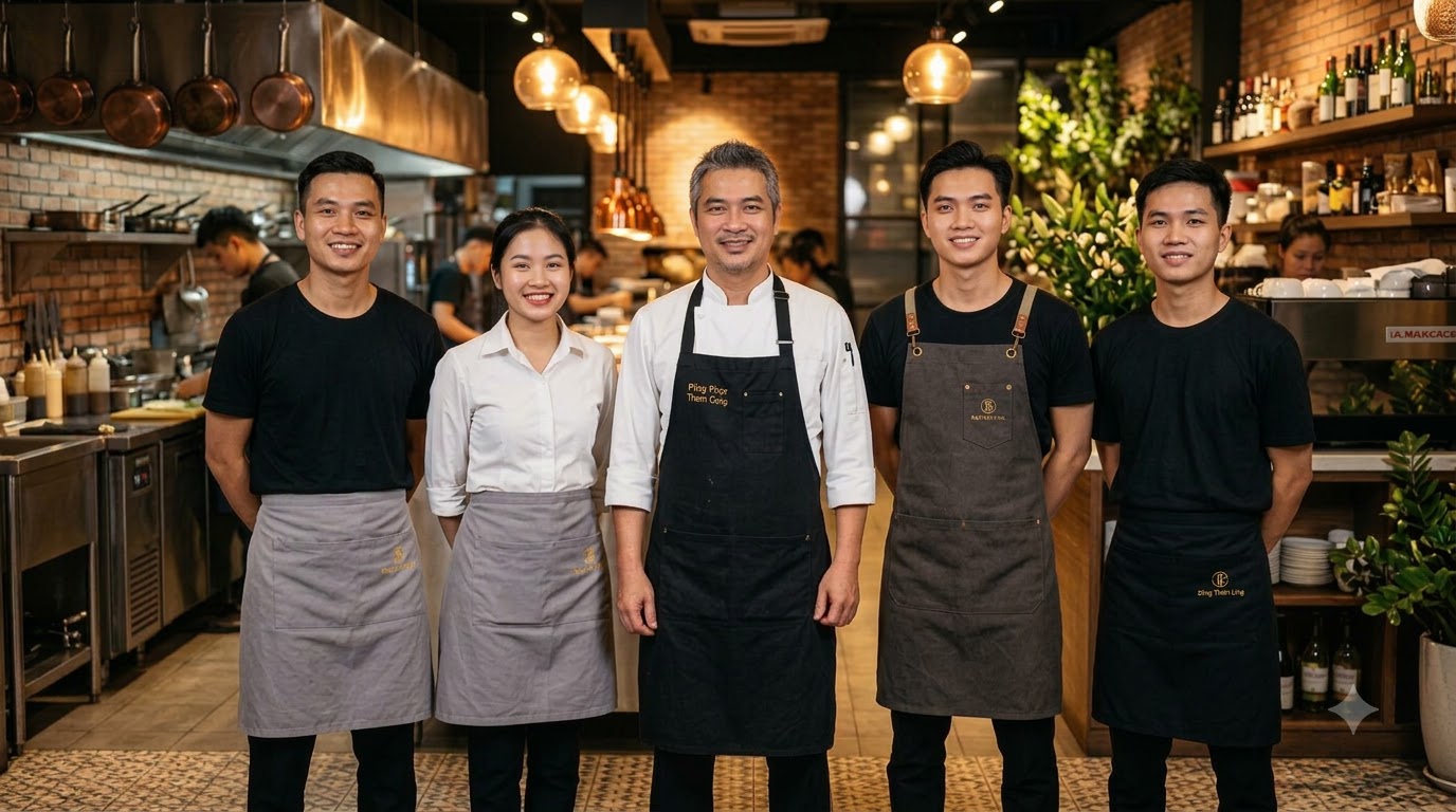 Tạp dề bếp đồng phục: phân biệt các loại và cách chọn đúng theo vị trí 8 Tạp dề bếp
