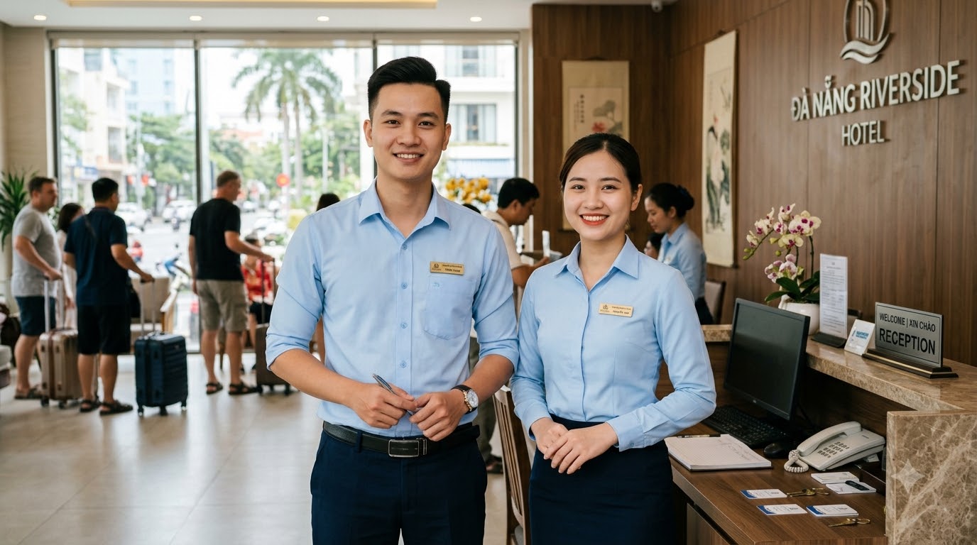 Đồng phục khách sạn: lễ tân, buồng phòng, bếp — yêu cầu và mẫu chuẩn 9 Đồng phục khách sạn