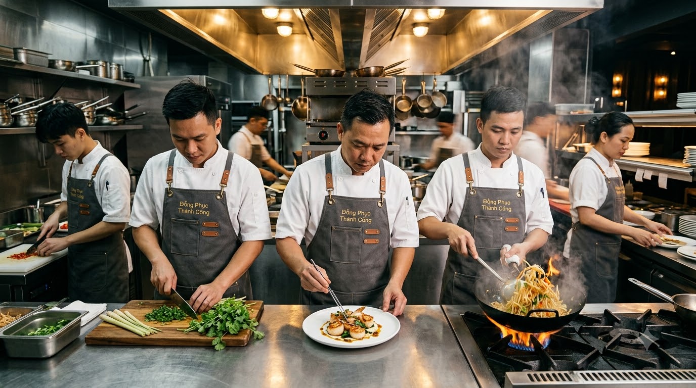 Tạp dề bếp đồng phục: phân biệt các loại và cách chọn đúng theo vị trí 7 Tạp dề bếp