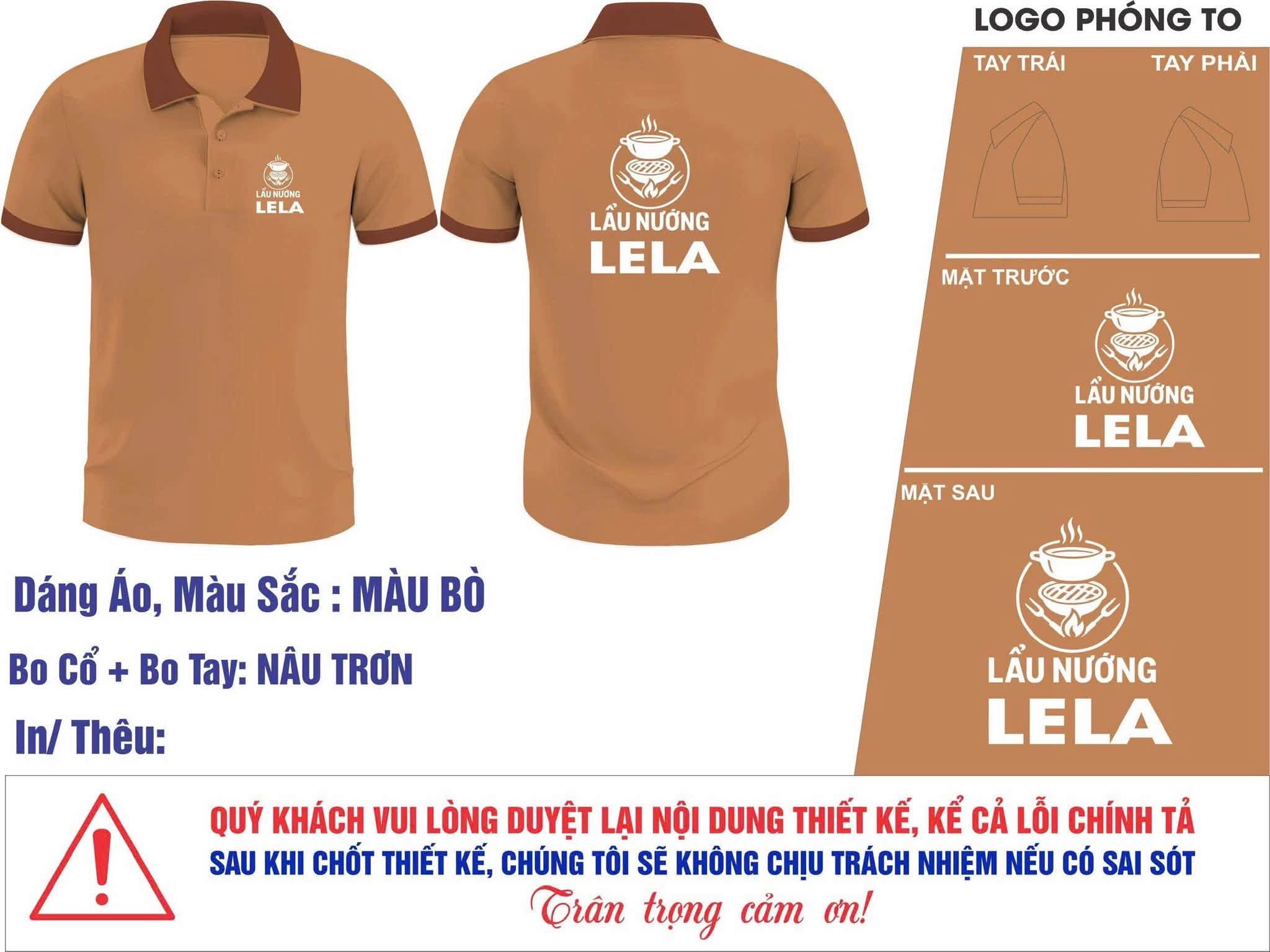 đồng phục quán lẩu nướng áo polo màu nâu đất in logo