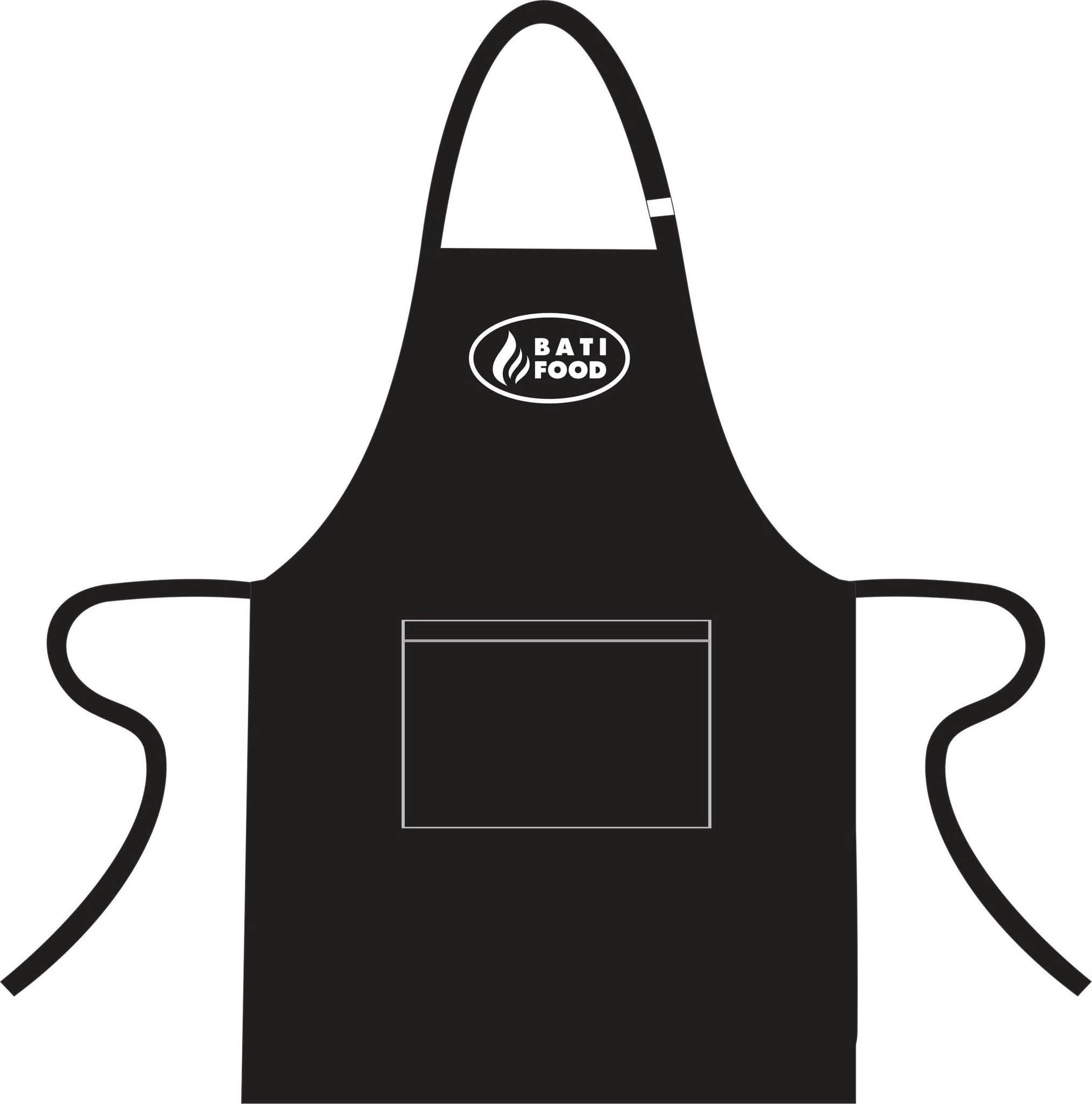 tạp dề yếm đen in logo đồng phục quán ăn BATI FOOD